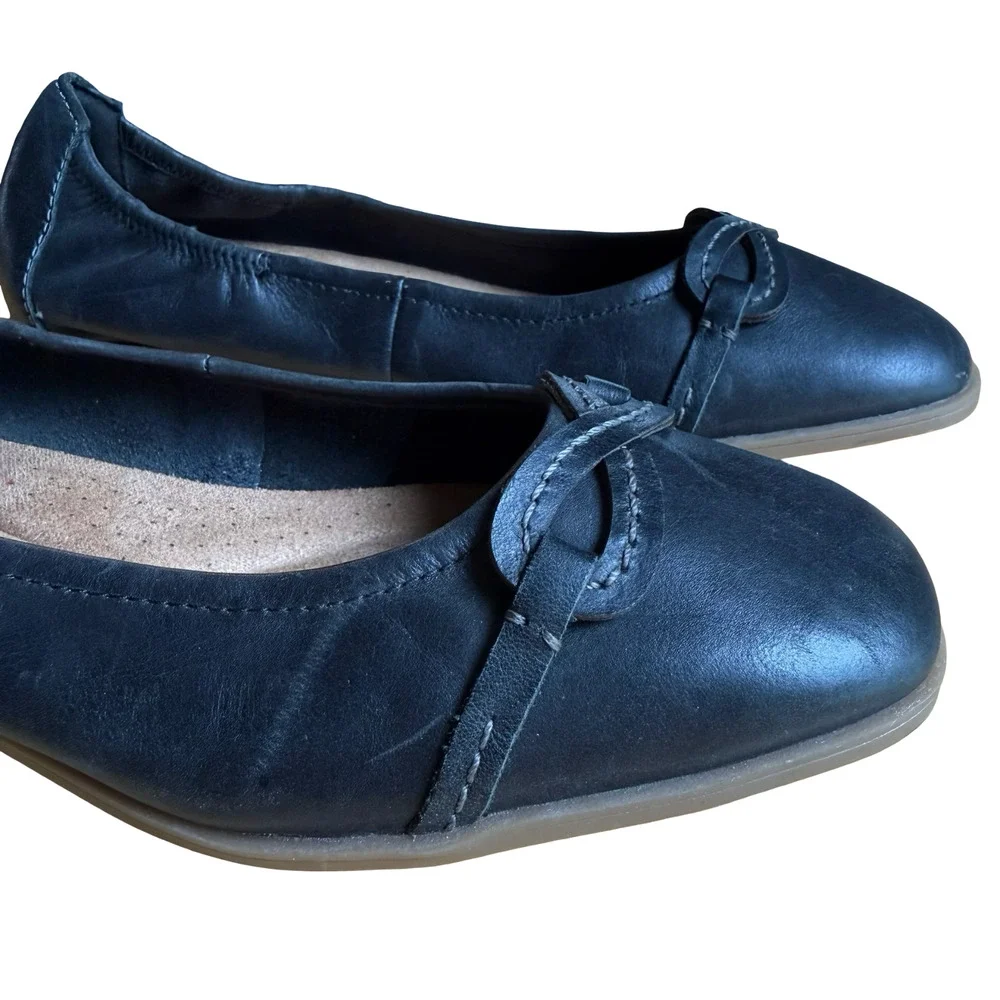 Clarks Lyrical Rhyme Black Leather Slip On Ballet Flats Square Toe Shoes sz 8